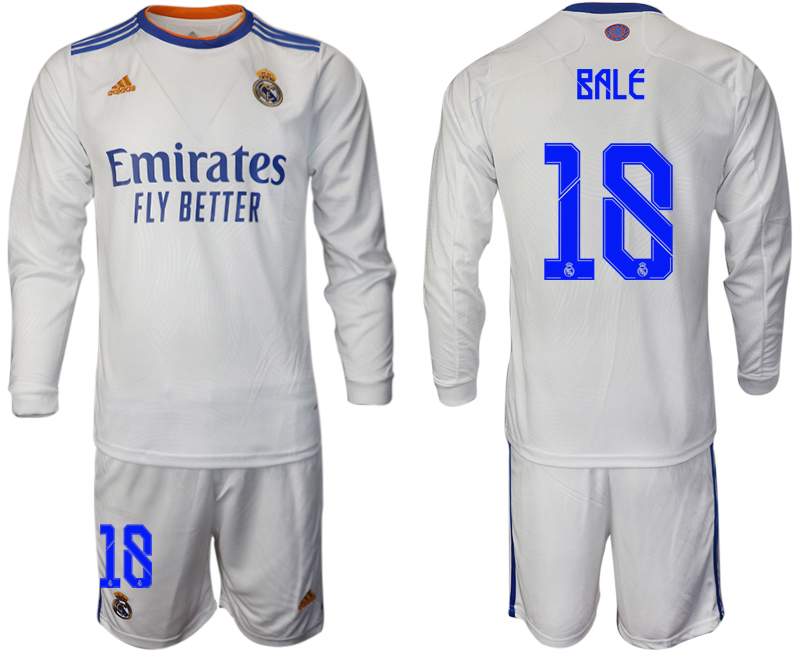 Men 2021-2022 Club Real Madrid home white Long Sleeve #18 Soccer Jersey->real madrid jersey->Soccer Club Jersey